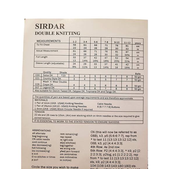 New Sirdar 4275 Salsa Double Knitting Child Jacket Cardigan Sweater Pattern - Picture 3 of 3